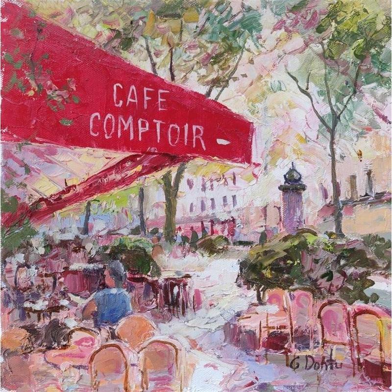 Painting Café le Comptoir by Dontu Grigore | Painting Figurative Urban Mixed Oil