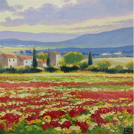 Painting Views on poppies field by Requena Elena | Painting Figurative Mixed Landscapes, Pop icons