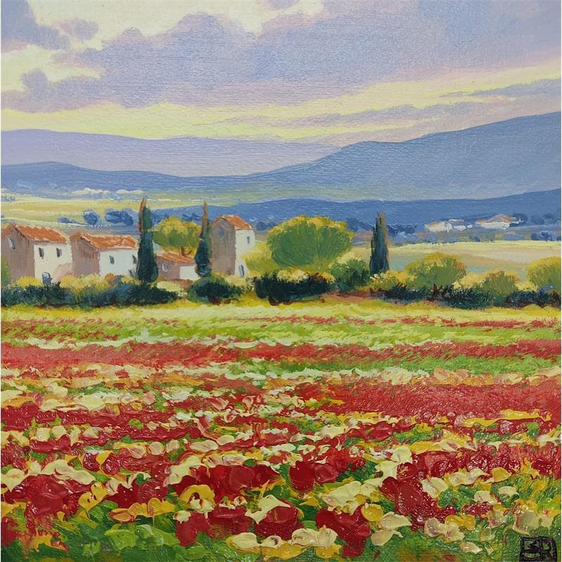 Gemälde Views on poppies field von Requena Elena | Gemälde Figurativ Öl Landschaften, Pop-Ikonen