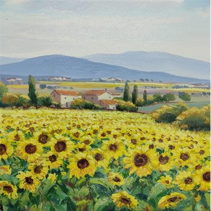 Peinture Town of sunflowers par Requena Elena | Tableau Figuratif Mixte Paysages