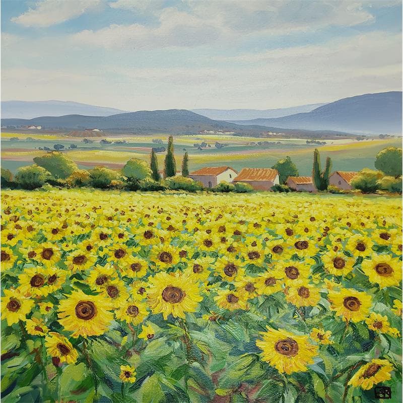 Painting Sunflower afternoon by Requena Elena | Painting Figurative Oil Landscapes