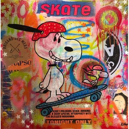 Peinture Snoopy Skate Whelling par Kikayou | Tableau Pop Art Mixte icones Pop