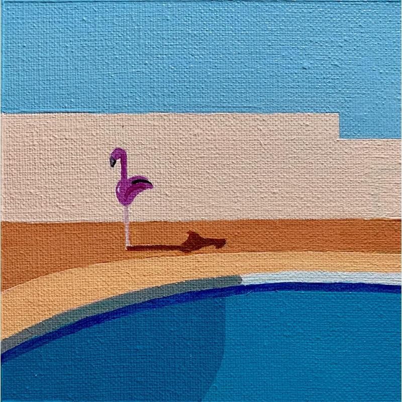 Painting The flamingo at the pool by Al Freno | Painting