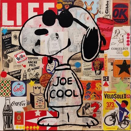 Gemälde Snoopy Cool von Kikayou | Gemälde Pop-Art Mischtechnik Pop-Ikonen, Tiere