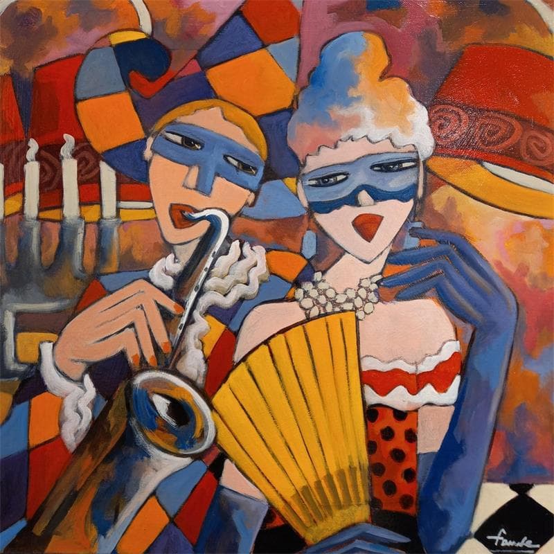 Painting Arlequine-Arlequin by Fauve | Painting Oil