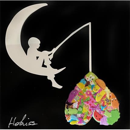 Peinture Lune V par Hokiss | Tableau Pop Art Mixte icones Pop