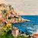 Gemälde La riviera von Poumelin Richard | Gemälde Figurativ Landschaften Marine Öl