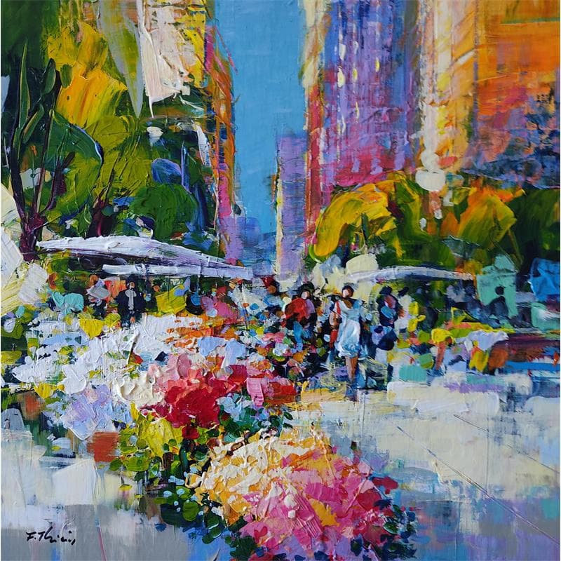 Painting Fitler's flower market by Frédéric Thiery | Painting  Acrylic Urban
