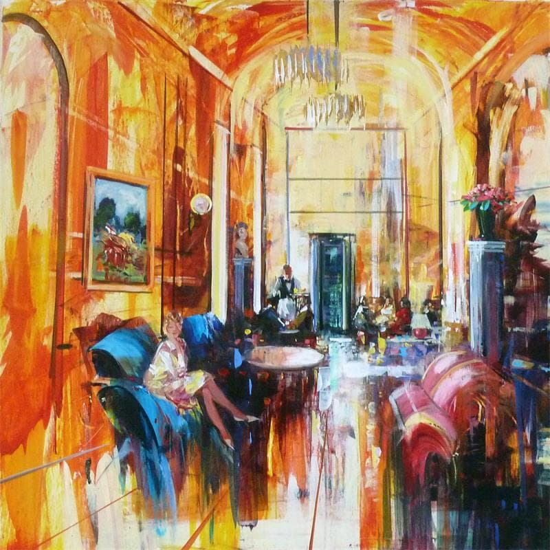 Painting LOUNGE ( L'ATTENTE) by Frédéric Thiery | Painting Figurative Acrylic Life style