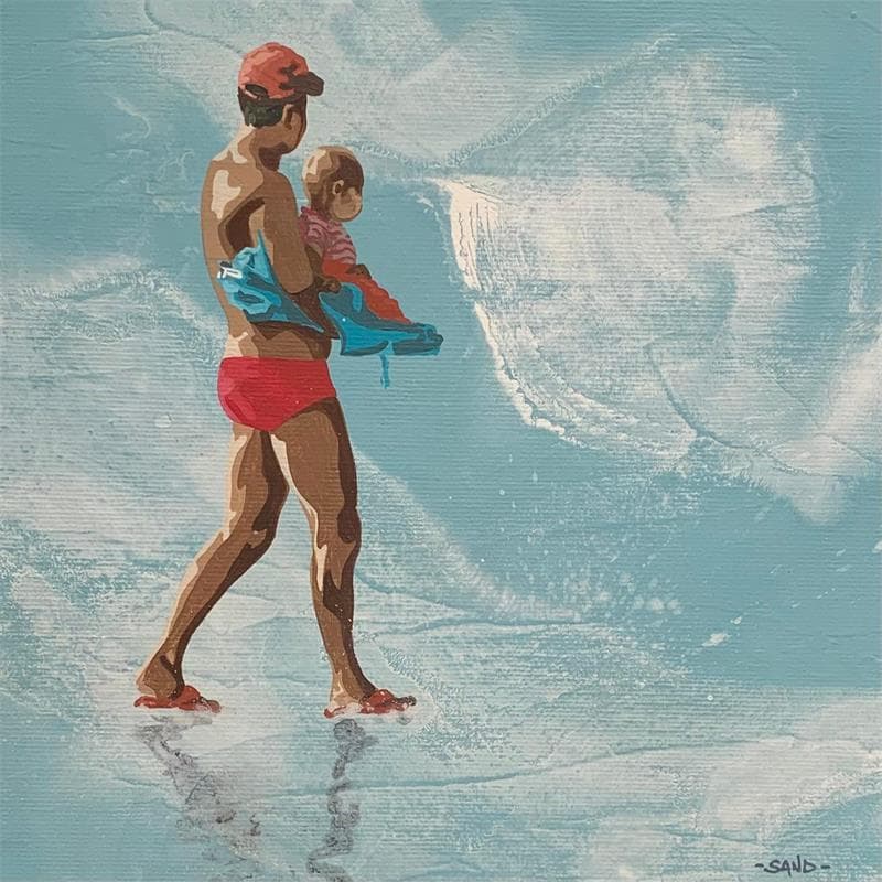 Peinture Papa parasol par Sand | Tableau Figuratif Acrylique scènes de vie