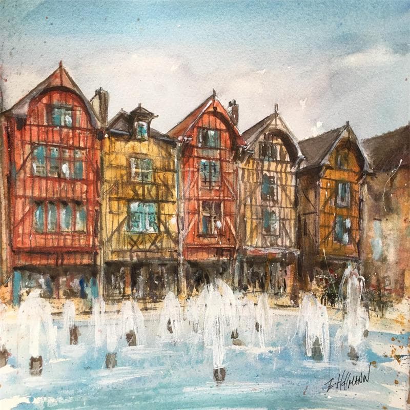 Painting Troyes 71 by Hoffmann Elisabeth | Painting Figurative Watercolor Landscapes
