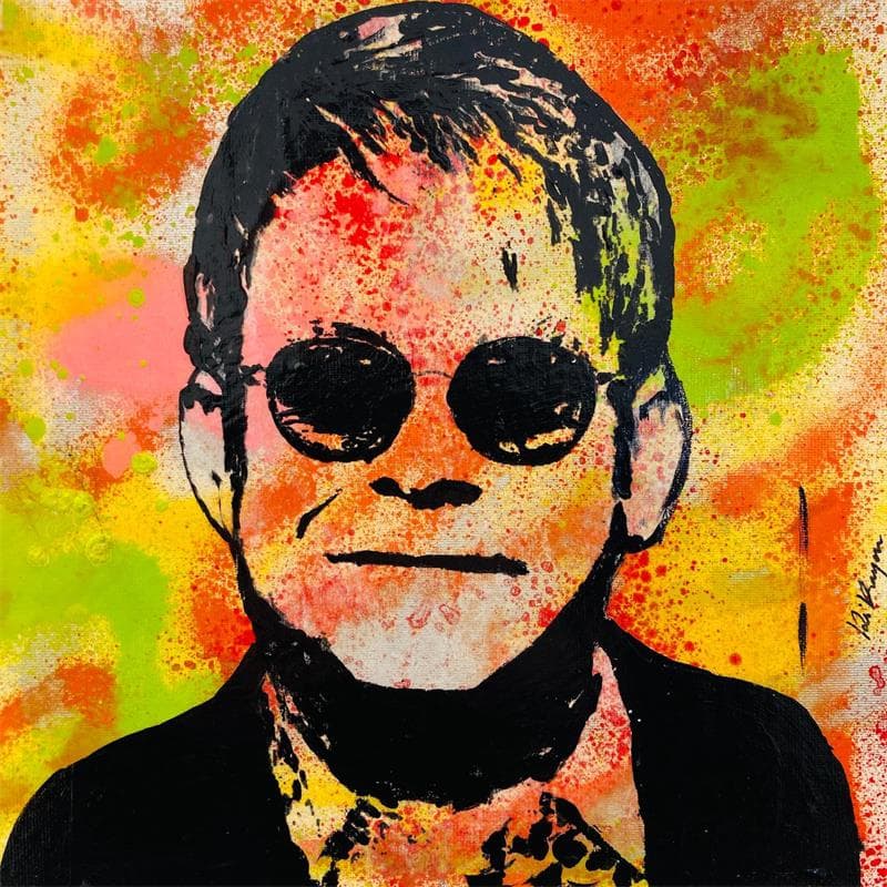 Gemälde Elton John von Kikayou | Gemälde Pop-Art Porträt Pop-Ikonen Graffiti Pappe