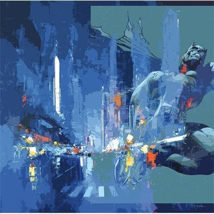 Peinture BATMAN BLUE NIGHT par Castan Daniel | Tableau Figuratif Mixte icones Pop, Vues urbaines