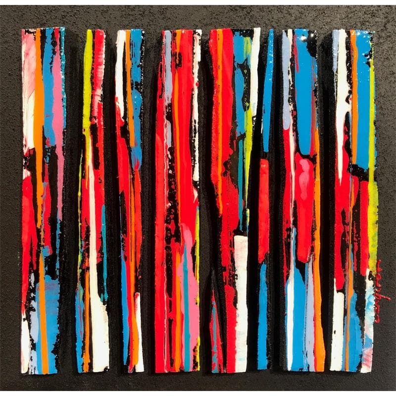 Peinture Bc 9 Street rouge bleu  par Langeron Luc | Tableau Abstrait Mixte minimaliste