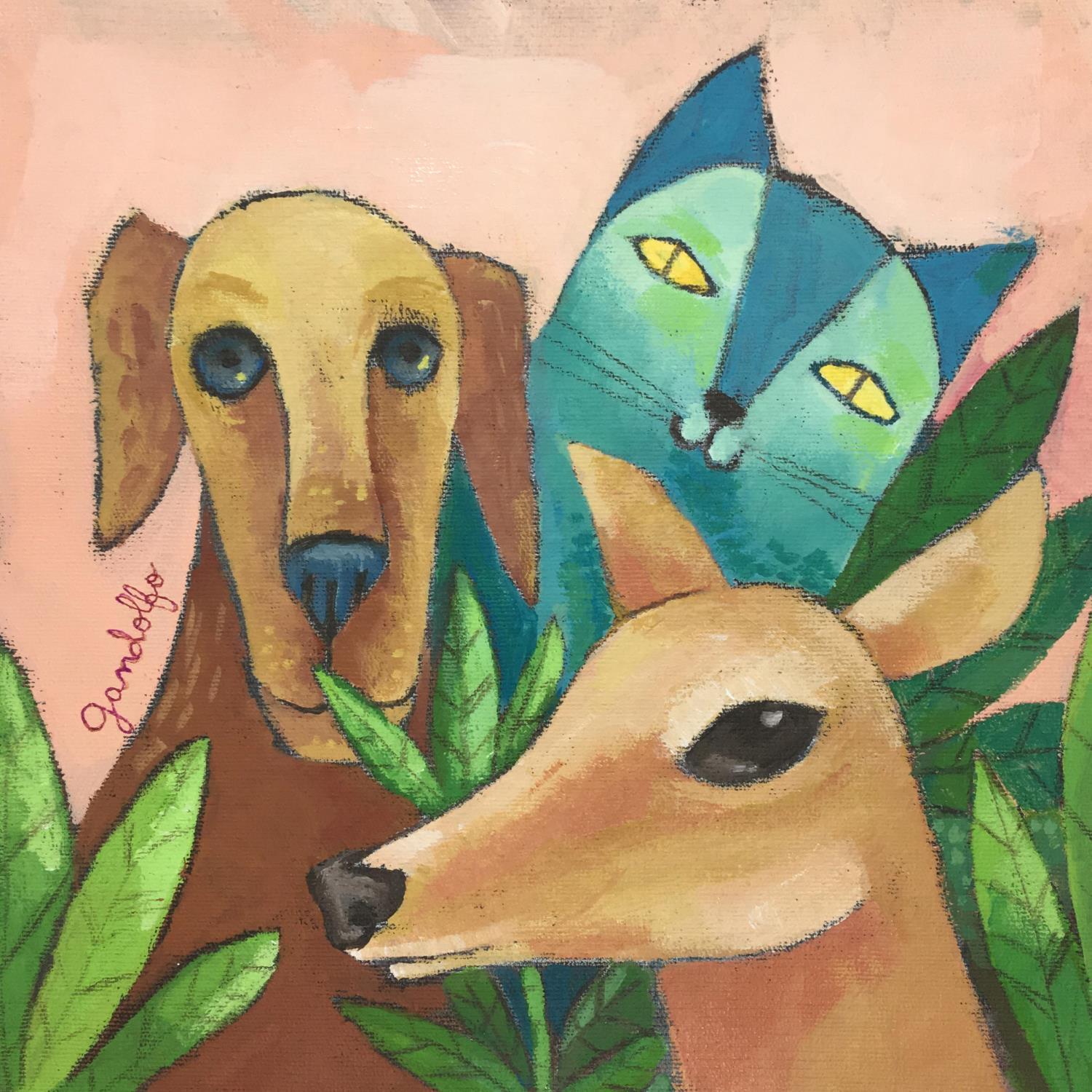 Painting Flora y Fauna by Gandolfo Cécilia Carré d'artistes