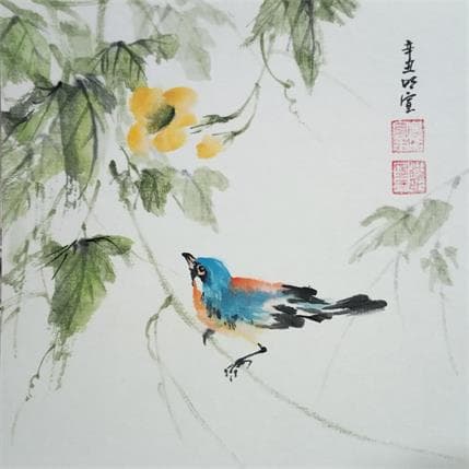 Peinture Blue bird par Du Mingxuan | Tableau Figuratif Mixte animaux