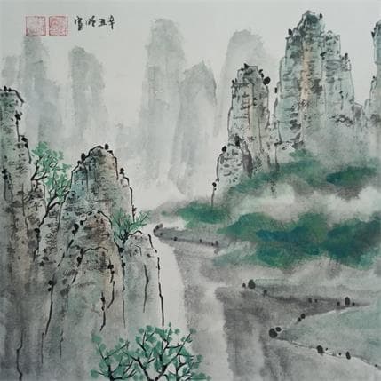 Painting Karst by Du Mingxuan | Painting Figurative Watercolor Landscapes, Pop icons