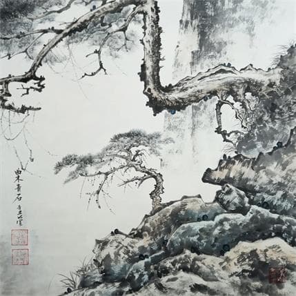 Painting Pines by Du Mingxuan | Painting Figurative Watercolor Landscapes