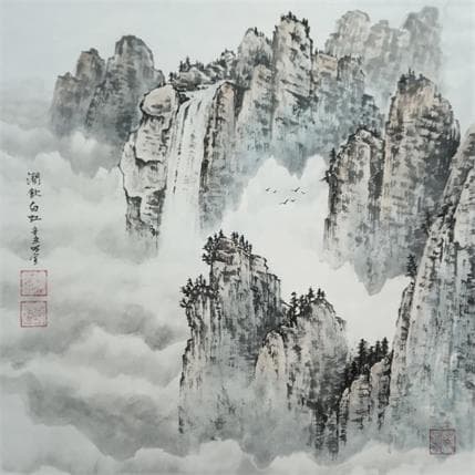 Painting Yellow mountains by Du Mingxuan | Painting Figurative Mixed Landscapes
