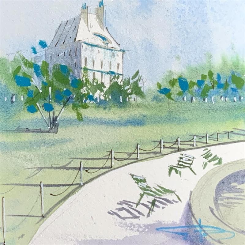 Painting Jardin parisien et Luxembourg by Kévin Bailly | Painting Figurative Watercolor Urban