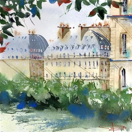 Peinture Derrière le jardin des Tuileries par Bailly Kévin  | Tableau Figuratif Aquarelle Urbain