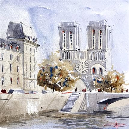 Painting Notre-Dame de Paris en Automne by Kévin Bailly | Painting Figurative Watercolor Urban