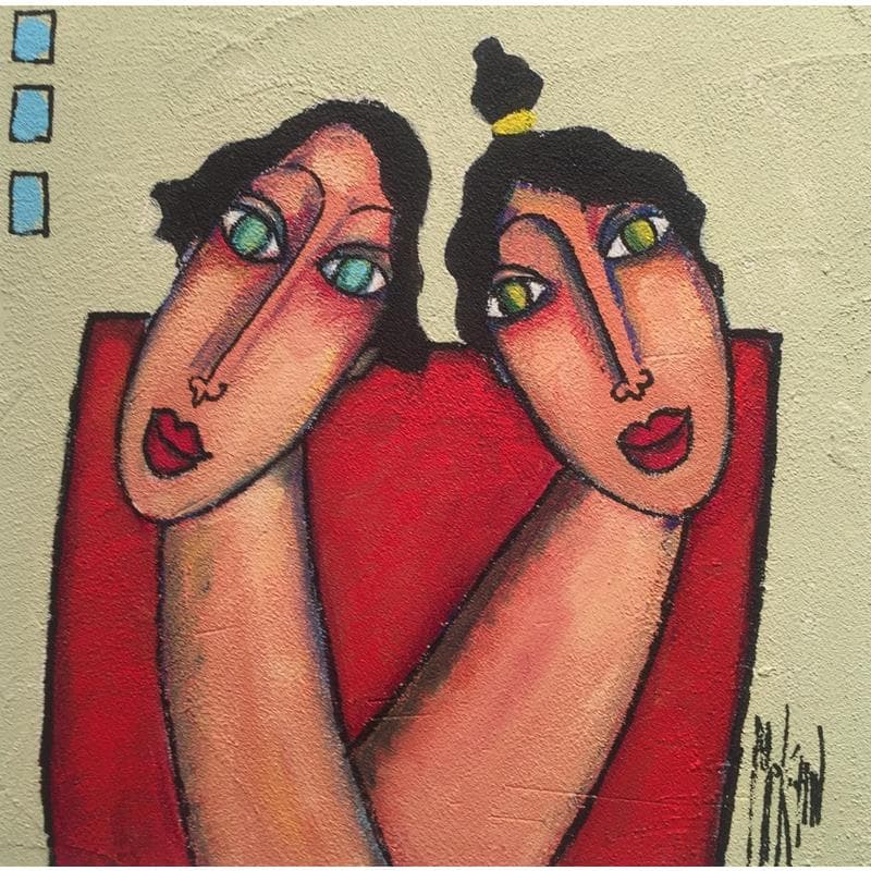 Painting Lili et Lulu by Kuhn Marie Pierre | Painting Naive art Acrylic Portrait