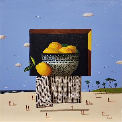 Painting Citrons by Lionnet Pascal | Painting Surrealist Oil Landscapes, still-life