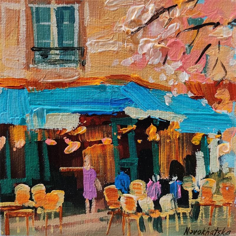 Painting Café by Novokhatska Olga | Painting Figurative Oil Urban