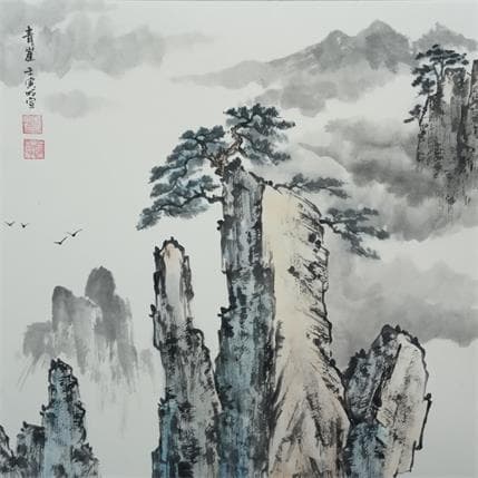 Gemälde Cliff von Du Mingxuan | Gemälde Figurativ Aquarell Landschaften