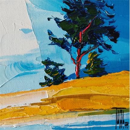 Peinture Le pin et la plage par Tual Pierrick | Tableau Figuratif Huile Paysages