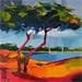 Gemälde Les pins von Tual Pierrick | Gemälde Figurativ Landschaften Pappe Öl