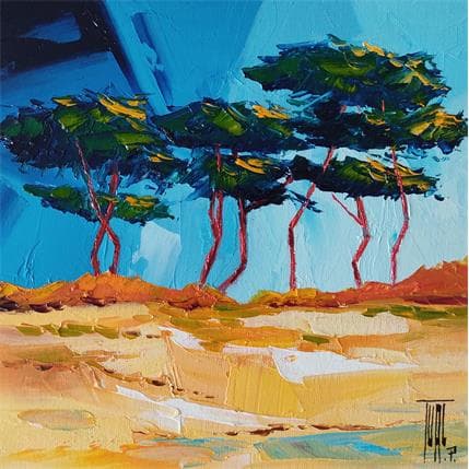 Painting Plage au soleil  by Tual Pierrick | Painting Figurative Cardboard, Oil Landscapes
