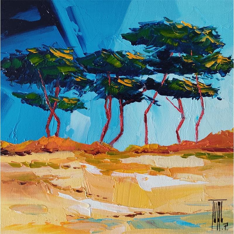 Painting Plage au soleil  by Tual Pierrick | Painting Figurative Landscapes Cardboard Oil
