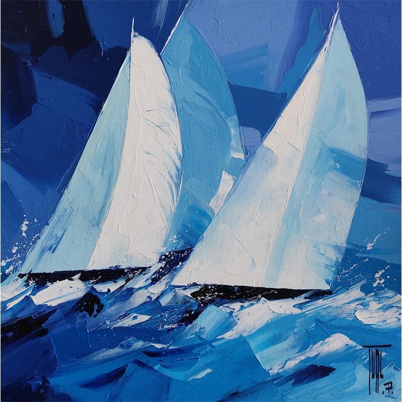Painting Course de voiles by Tual Pierrick | Painting Figurative Cardboard, Oil Marine