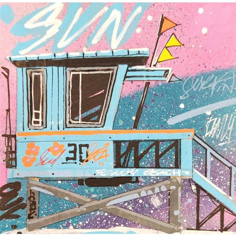 Painting Blue life guard station by Pappay | Painting Street art Mixed Pop icons