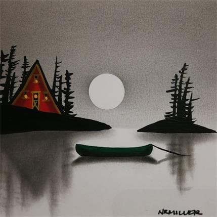 Peinture Moon Lake par Miller Natasha | Tableau Figuratif Mixte Paysages