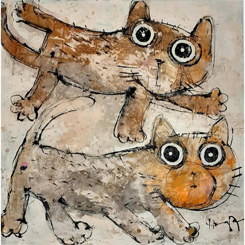 Painting Deux chats by Maury Hervé | Painting Figurative Animals