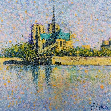 Peinture Notre Dame et la Seine, Paris par Elika | Tableau Figuratif Mixte Vues urbaines