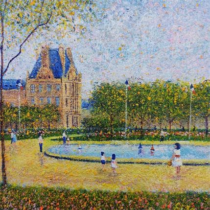 Peinture Jardin des Tuileries Paris par Elika | Tableau Figuratif Mixte scènes de vie, Vues urbaines