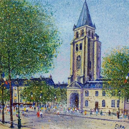 Painting Eglise de St Germain des Prés, Paris by Elika | Painting Figurative Mixed Urban