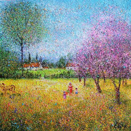 Peinture Les cerisiers par Elika | Tableau Figuratif Mixte Paysages, scènes de vie