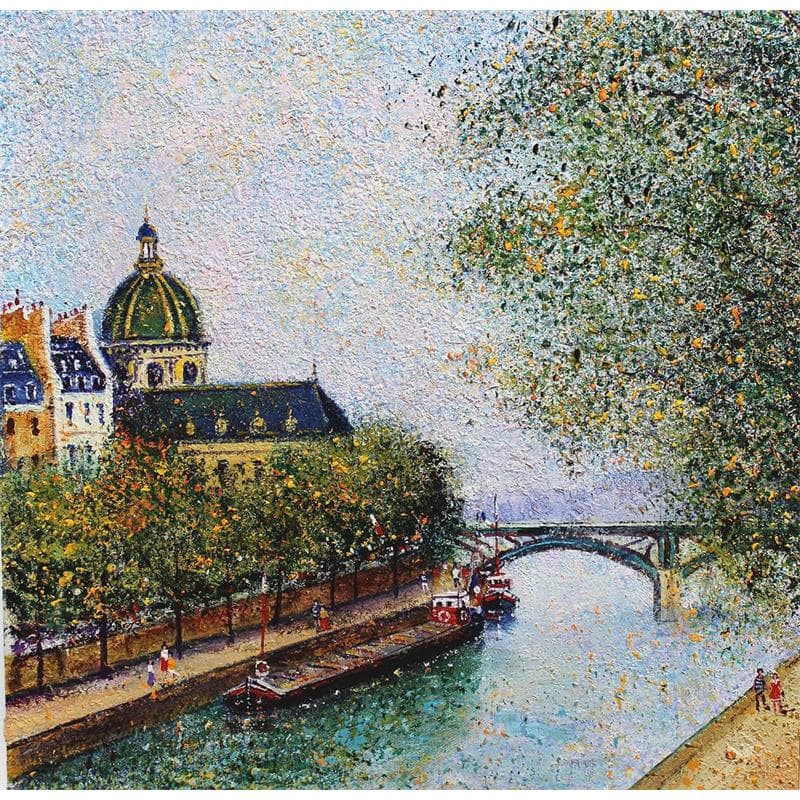 Painting Pont des Arts, Paris by Elika | Painting Figurative Mixed Landscapes Life style