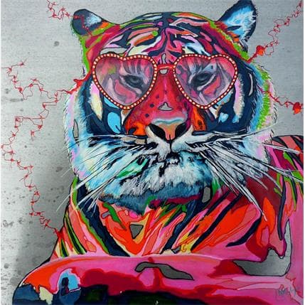 Painting Tigre pop à lunettes roses  by Medeya Lemdiya | Painting Pop art Mixed, Oil, Acrylic Animals