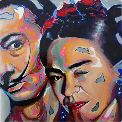 Peinture Frida, Dali, photomaton 2 par Medeya Lemdiya | Tableau Pop Art Acrylique, Huile, Mixte icones Pop