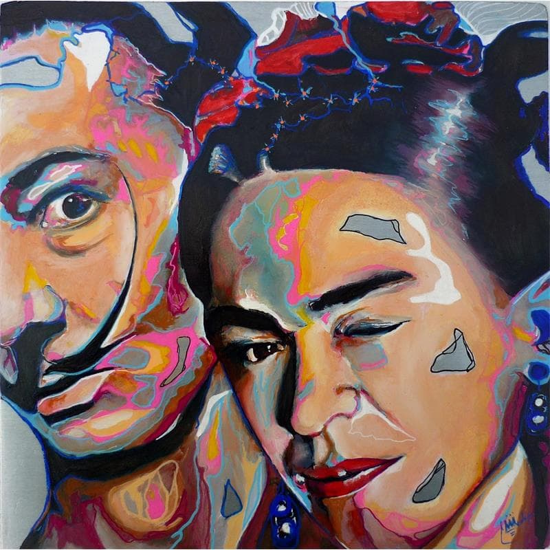 Painting Frida, Dali, photomaton 2 by Medeya Lemdiya | Painting Pop art Mixed Oil Acrylic Pop icons