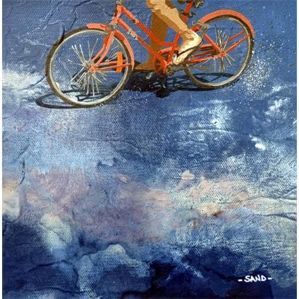 Peinture Tongs en vélo du soir par Sand | Tableau Figuratif Acrylique Paysages, Vues marines