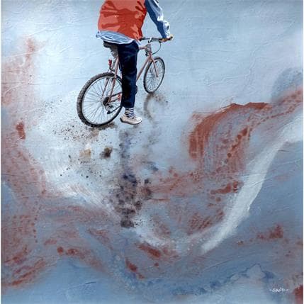 Peinture Bicyclette iodée en mai par Sand | Tableau Figuratif Acrylique Paysages, scènes de vie, Vues marines