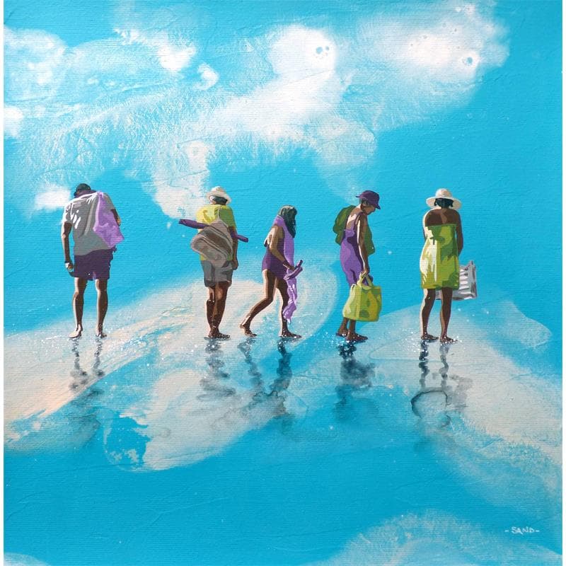Painting Aoutiens sur plage by Sand | Painting Figurative Acrylic Landscapes, Life style, Marine