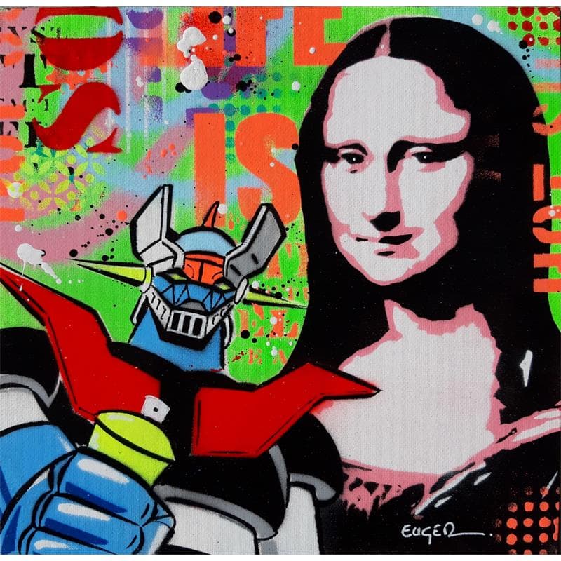 Painting Pop Mona by Euger Philippe | Painting Pop-art Acrylic, Gluing, Graffiti Pop icons, Portrait